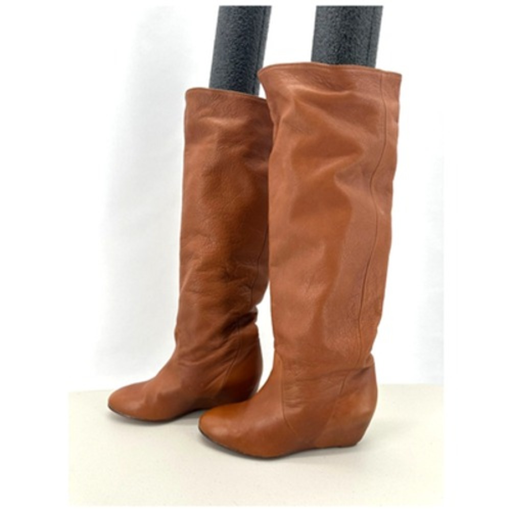 CANDELA Knee High Wedge Heel Boots Womens 8 Anthropologie Brown Boho Western 70s - Picture 8 of 8
